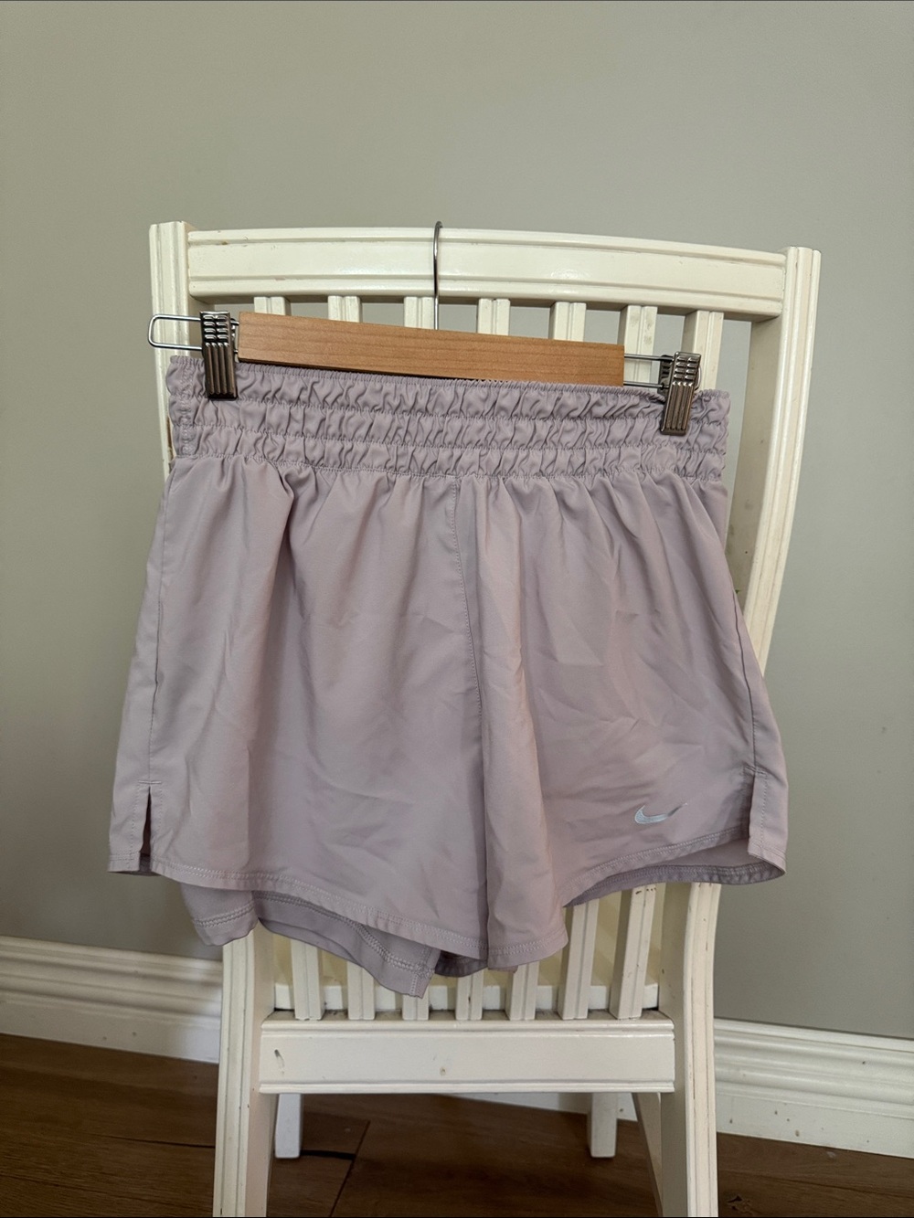 Nike Women's Light Gray Athletic Shorts with Smocked Waist